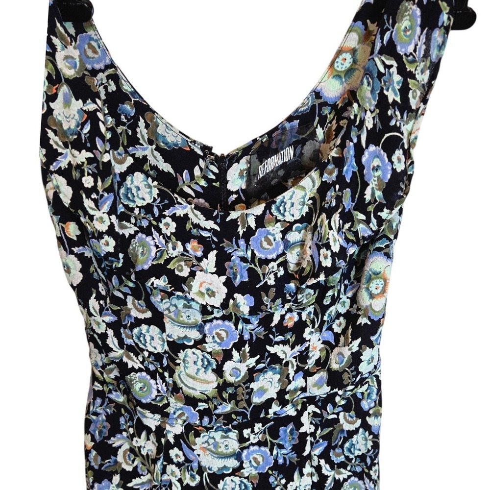 Reformation Floral Mini Dress Black Blue Green Viscose Sleeveless Size 2 USA - Picture 3 of 11